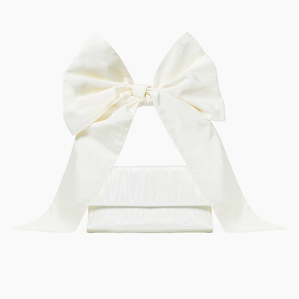 LIKE NEW Loeffler Randall Ramona Bow Moiré Shoulder Bag White Bow Clutch